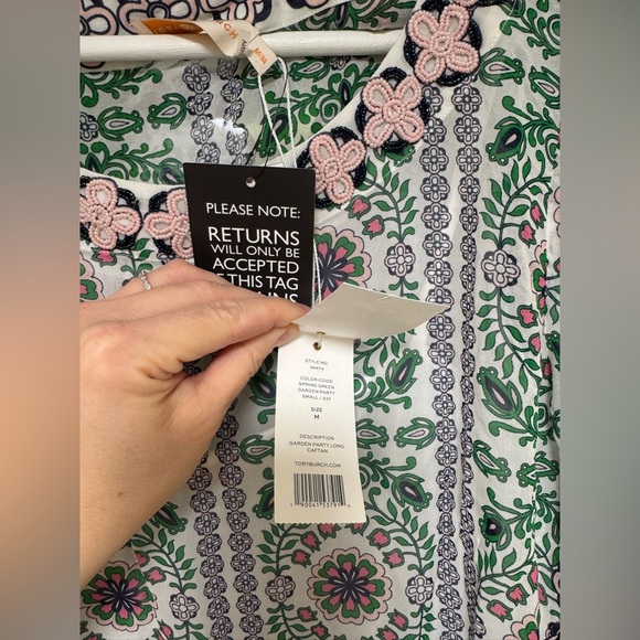 INCREDIBLY RARE Tory Burch NWT Garden Party 100% silk lined caftan, size medium - Picture 10 of 11